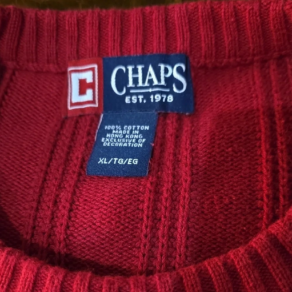 Chaps Red Crewneck Sweater with Ribbed Texture - Picture 5 of 5